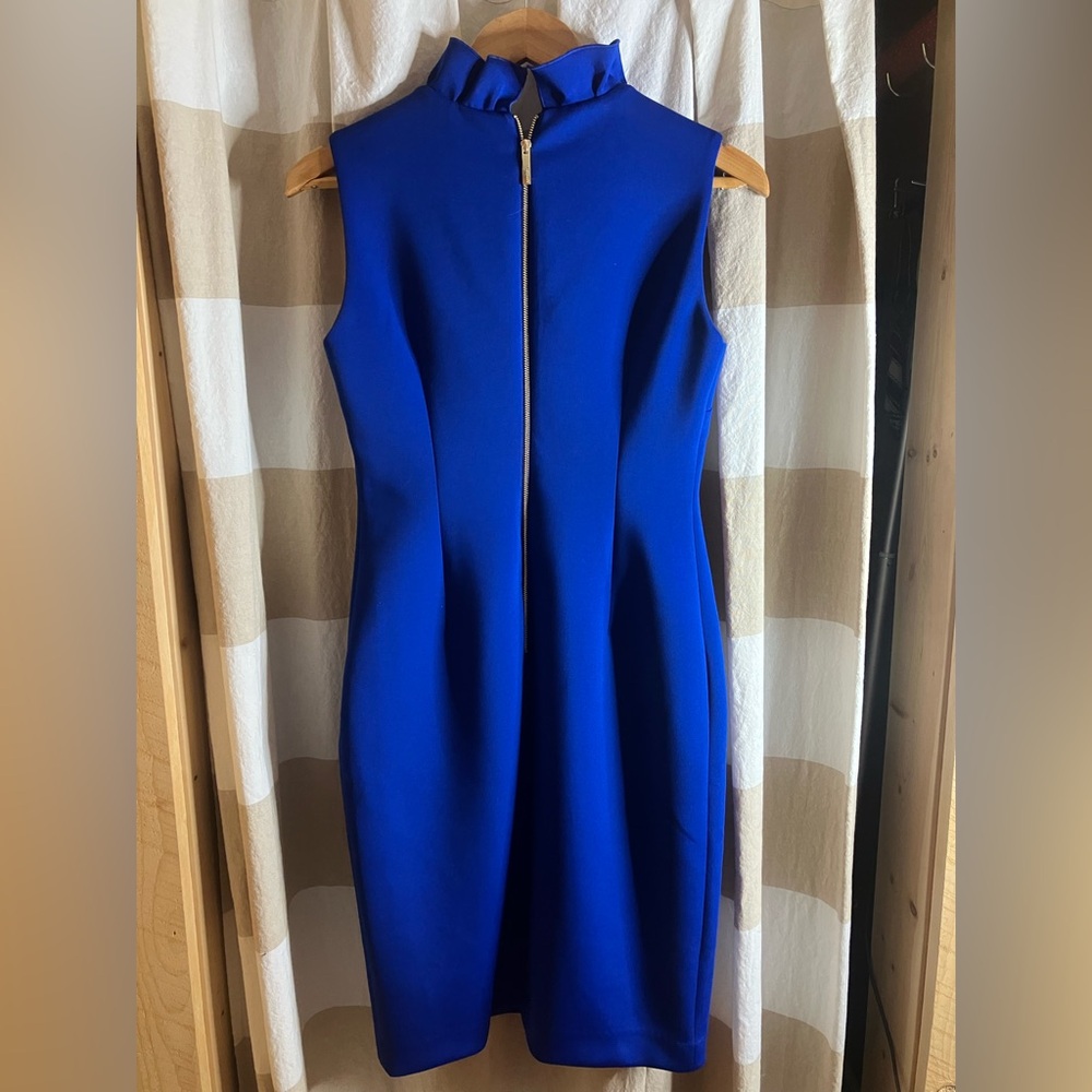 Calvin Klein Ruffle Neck Scuba Sheath - Picture 2 of 6